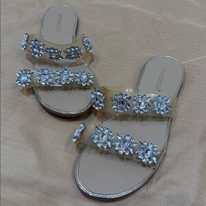 Shoe Dazzle Flat Haleigh Gold Sandals Rhinestones Size 8